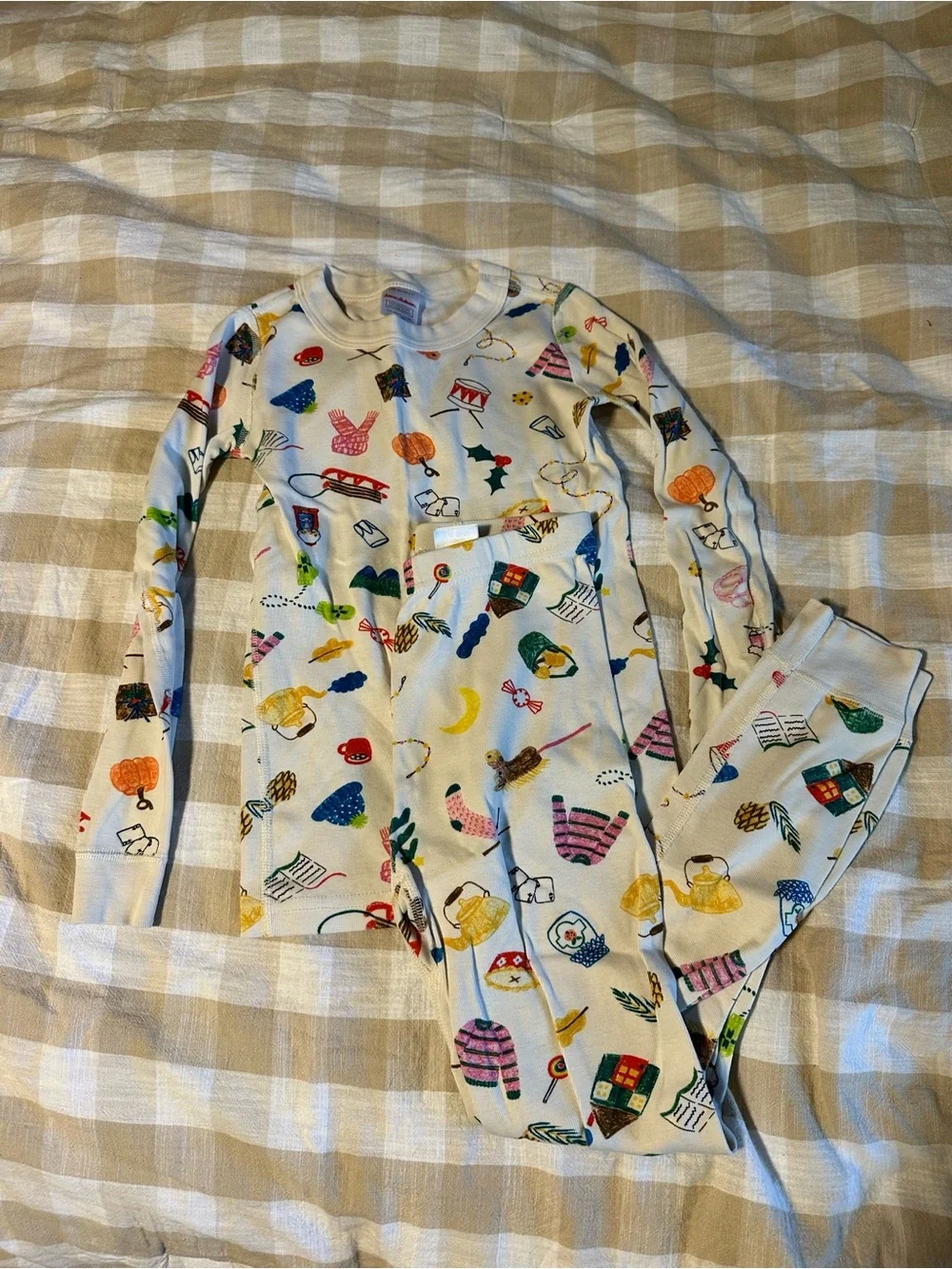 Hanna Andersson White Pajama Set with Colorful Novelty Prints